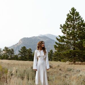 Doting Bell Sleeve Cut-Out Midi Dress Champagne